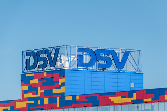 Tallinn, Estonia - June 19, 2022: Logo of DSV, Danish transport and logistics company.