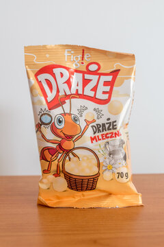 Pruszcz Gdanski, Poland - June 21, 2022: Figle milky dragees.
