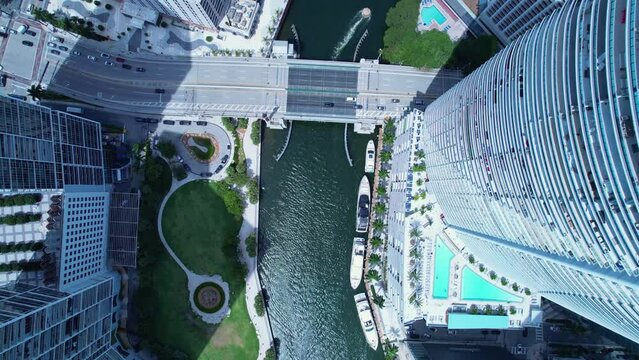 Downtown Miami Florida United States. Aerial view of scenic buildings and traffic at landmark avenues. Miami Florida. Miami United States. Travel destination. Vacation travel.