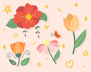 Hand drawn blooming flowers illustration