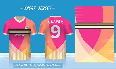 T-shirt sport design template. Abstract pattern v neck Football jersey concept with front and back view for Soccer, Cricket, Volleyball, Rugby, tennis, badminton uniform kit.