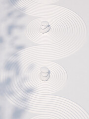 Zen garden stone balance on nature light white background.for branding and product presentation.3d rendering illustration.