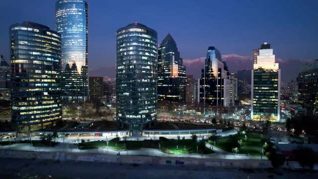 Santiago Chile. Cityscape of main city Santiago Chile in metropolitan region. Urban city life scenery with towers offices buildings and skyscrapers. Downtown Santiago Chile.