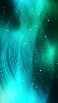  Vertical version aurora and waves with particles looping animated abstract background in blue green