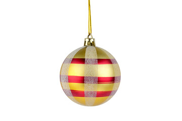 Red and golden Christmas ball isolated on white background. Christmas decor