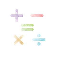Polygon Arithmetic Icon on white background. Addition, Subtraction, Multiplication, Division and Equality Sign