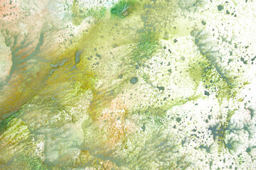 Obraz na płótnie Canvas Watercolor grass texture background. Green abstract landscape gradient. Batik graphic. Fall color painting. Design illustration brush stroke. Aquarelle art backdrop
