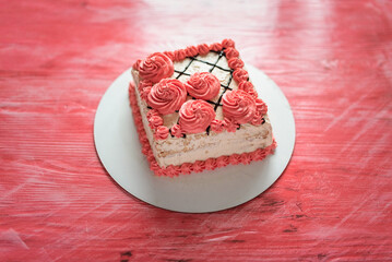 Delicious fresh homemade organic cake. Artistic noise present.