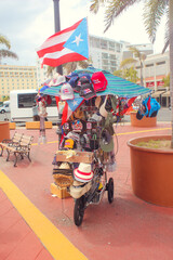 Souvenir seller,Selling flag hat outside the cruise terminal, San Juan, Puerto Rico
