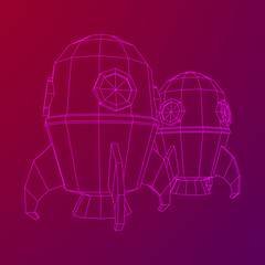 Space Rocket Ship. Wireframe low poly mesh vector illustration.
