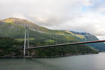 Obraz premium Hardangerbrua (Hardanger Bridge) of the Hardanger Fjord near Eidfjord Vestland in Norway (Norwegen, Norge or Noreg)