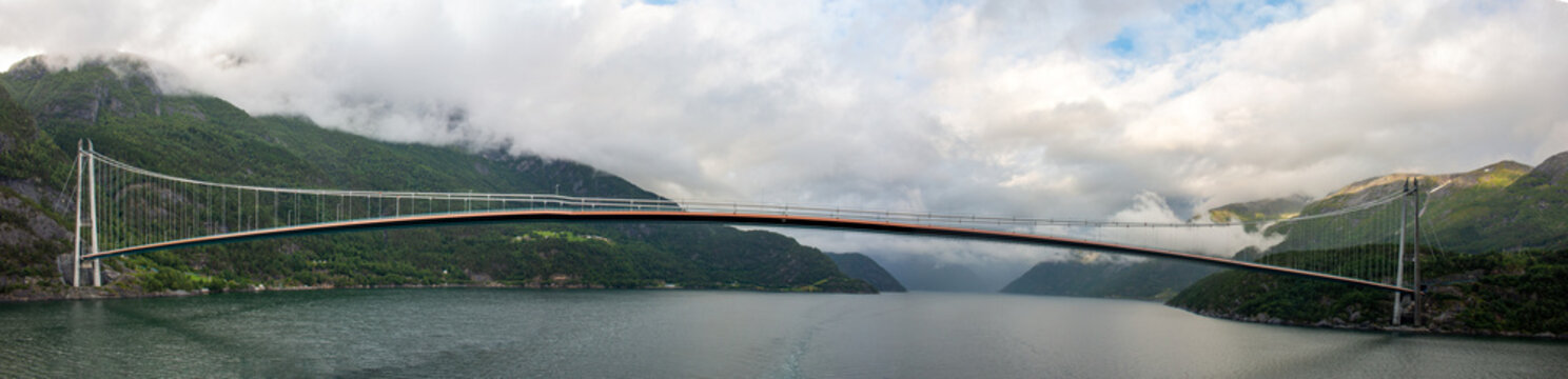 Hardangerbrua (Hardanger Bridge) of the Hardanger Fjord near Eidfjord Vestland in Norway (Norwegen, Norge or Noreg)