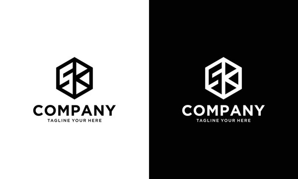 Creative Letter SK Monogram Logo Design Icon Template White and Black Background