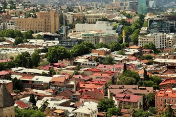 Fototapeta na wymiar Bird's-eye view of the city buildings of Tbilisi