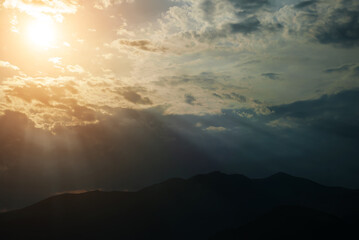 Sunset over Monte Petrella mountain in Italy.