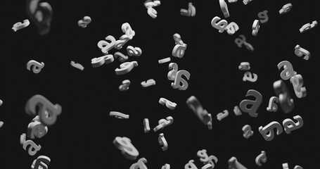 abstract black and white background 3d object letters floating into space