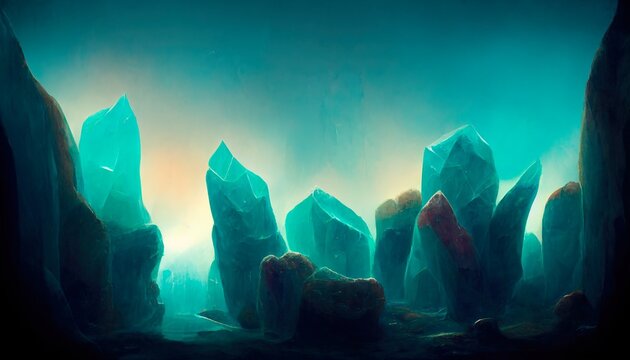 Abstract aquamarine crystal cave background