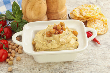 Natural organic chickpea hummus with olive oil
