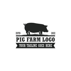 Pig farm logo vector. Cattle farm logo