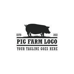 Pig farm logo vector. Cattle farm logo