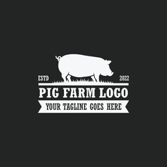 Pig farm logo vector. Cattle farm logo