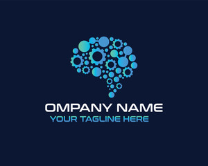 artificial intelligence, brain logo, robotic head, technology logo design