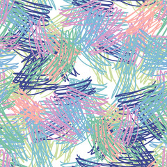 Fantasy messy freehand doodle geometric shapes seamless pattern.  Infinity ditsy scribble abstract card, layout. Creative background. Textile, fabric, wrapping paper.