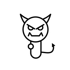 Little devil head emoji vector icon. Cute evil face