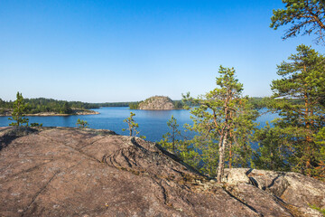 View of the Ladoga skerries from Koyonsaari Island. Karelia landscape, Russia