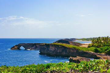 view of the coast of the sea in cueva del Indio Arecibo Puerto Rico 