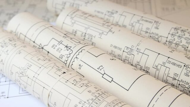 paper rolls of electrical engineering drawings