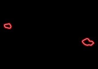 Red glowing neon map of Archipel des Crozet French Southern and Antarctic Lands on black background.