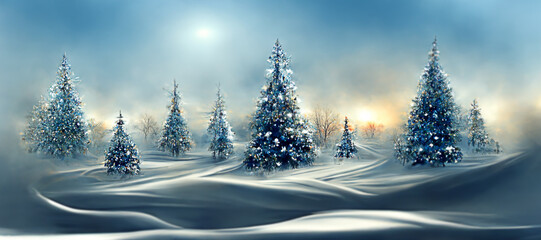 Beautiful tree in winter landscape , illustation