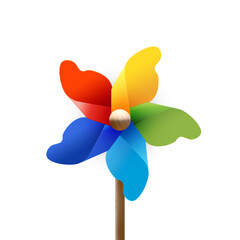 colorful toy wind turbine isolated, Children`s colorful toy pinwheel isolated on white background