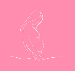 Pregnant woman silhouette, lined illustration, one-line art, motherhood illustration. Prenatal, pregnant woman symbol, silhouette picture of mother