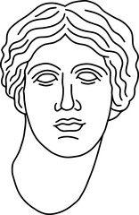 Hand drawn line art of antique Greek girl head. Illustration of classic greek sculpture 