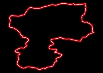 Red glowing neon map of Bamyan Afghanistan on black background.