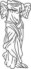 Illustration of Winged Victory of Samothrace. Line art of ancient sculpture