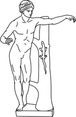 Illustration of Apollo  with lizard. Line drawing of ancient greek sculpture