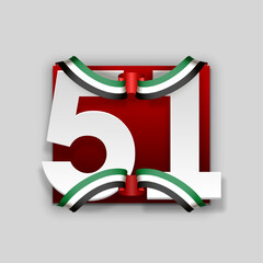 logo Spirit of the union UAE national day. Banner with UAE state flag. Illustration of 51 years National day of the United Arab Emirates. Card in Emirates honor of the 51th anniversary 2 December 2022