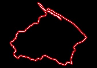 Red glowing neon map of Barima-Waini Guyana on black background.