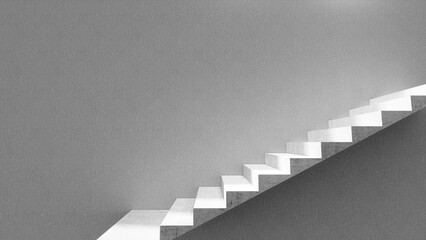 White background with stairs.Concrete wall.Abstract studio background.3D image.