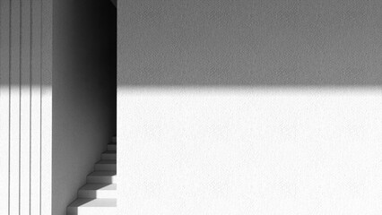 White wall with stairs.Background with sunlight.3D image.