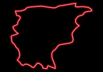 Red glowing neon map of Bergamo Italy on black background.