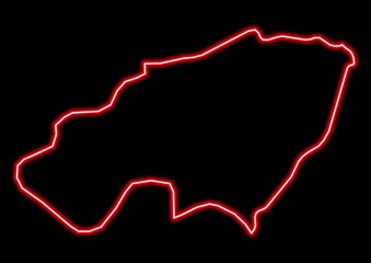 Fototapeta na wymiar Red glowing neon map of Bijeljina Bosnia and Herzegovina on black background.