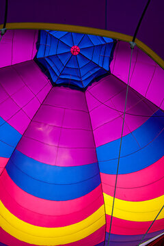 bright colors and abstract shapes looking inside a hotair balloon