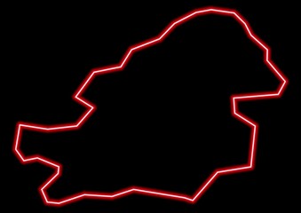 Red glowing neon map of Birmingham United Kingdom on black background.