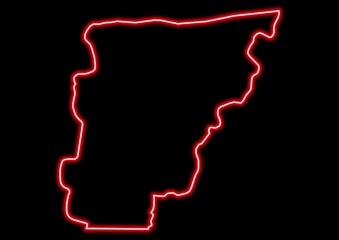 Red glowing neon map of Borgou Benin on black background.