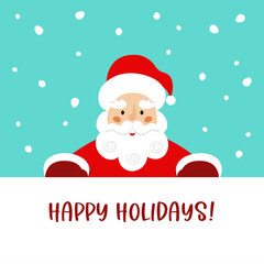Fototapeta na wymiar Santa Claus signboard. Happy Holidays greeting card. Merry Christmas and Happy New Year theme. Vector illustration in flat style.