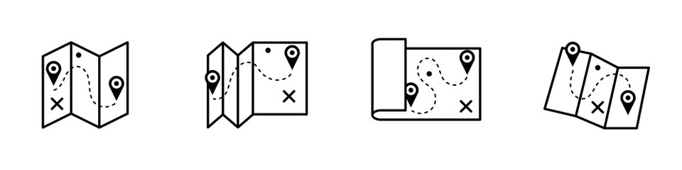 Conjunto de iconos de mapa con ruta de ubicación. Concepto de viaje